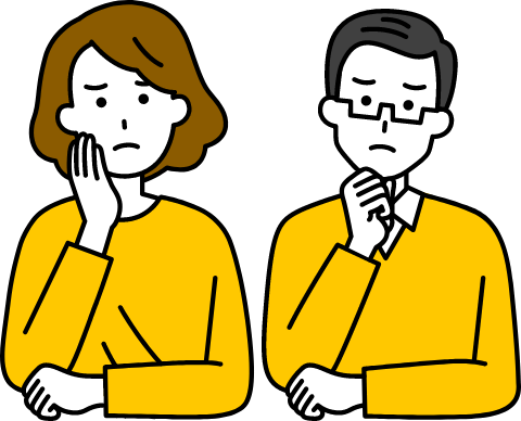 悩んでいる様子の男女のイラスト